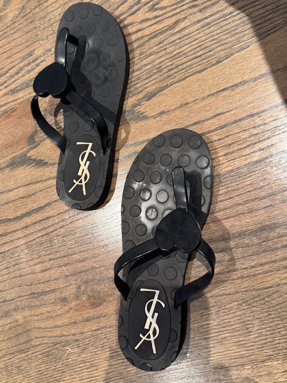 Yves Saint Laurent Black Heart Thong Sandals with Logo